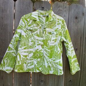 Chico's Long Sleeves Button Up Jacket Size 2(L-12) Vibrant Lime Green tropical